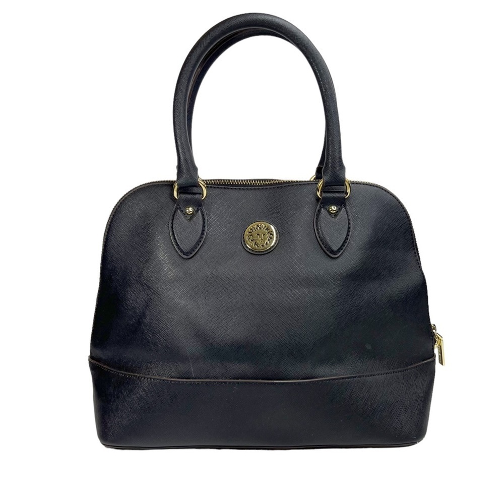 Anne Klein Black Structured Double Handle Dome Satchel Purse Bag